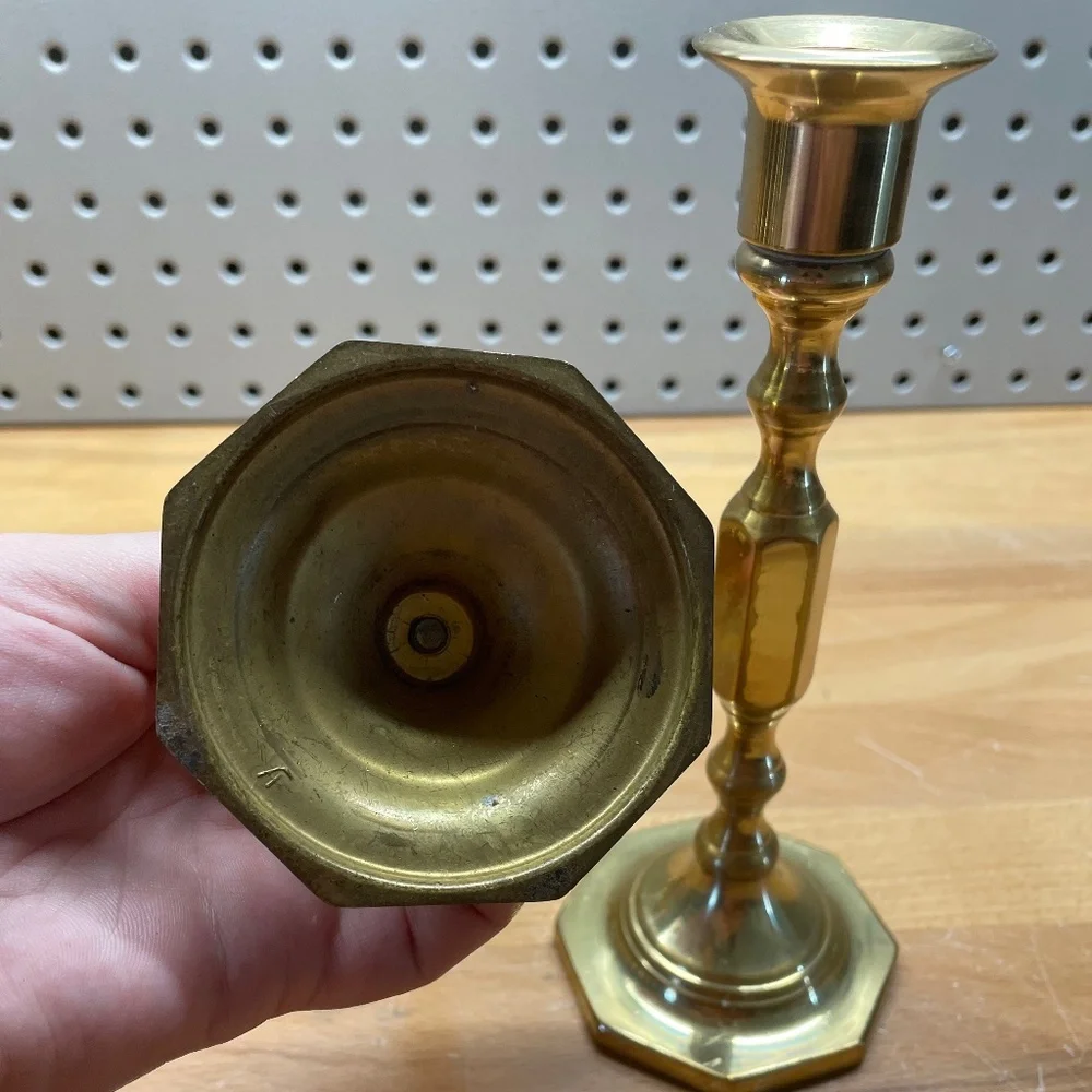 Two Medium Height Gold Candlestick Holders - Picture 3 of 3